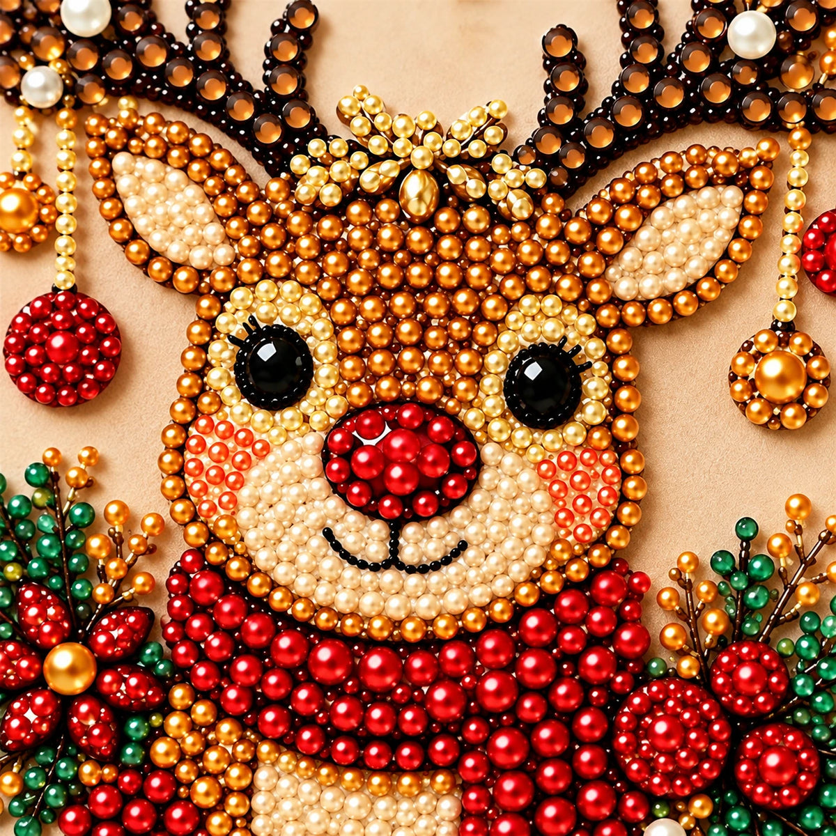 Festive Reindeer Ornament pearl painting kit – detail image