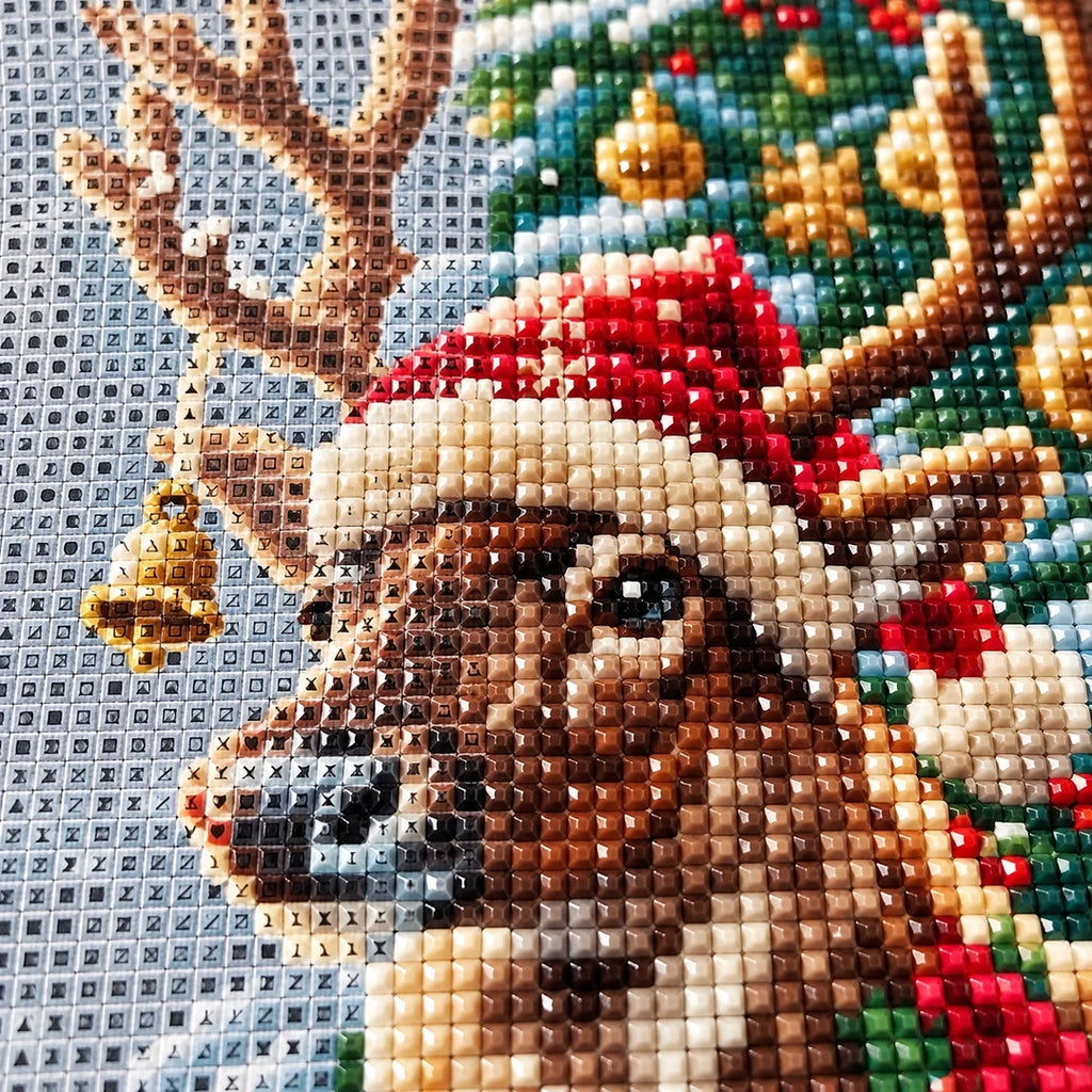 Festive Reindeer Portrait Diamond Painting Kit detail