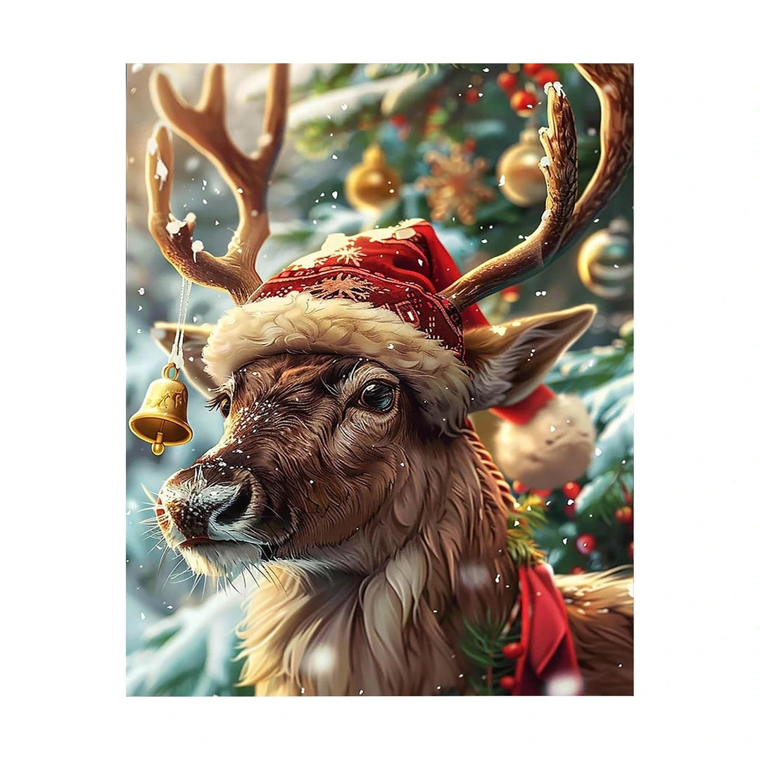 Festive Reindeer Portrait Diamond Painting Kit original artwork on white background