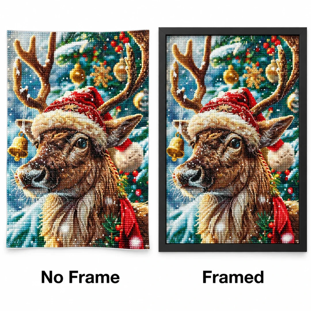 Festive Reindeer Portrait Diamond Painting Kit frame comparison