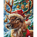 Festive Reindeer Portrait Diamond Painting Kit finished diamond artwork on white background
