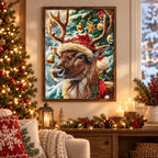 Festive Reindeer Portrait Diamond Painting Kit scene