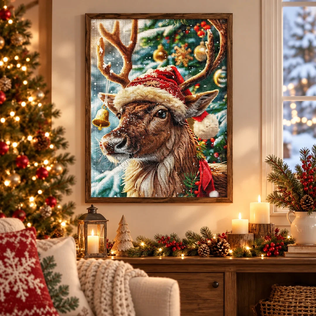 Festive Reindeer Portrait Diamond Painting Kit scene