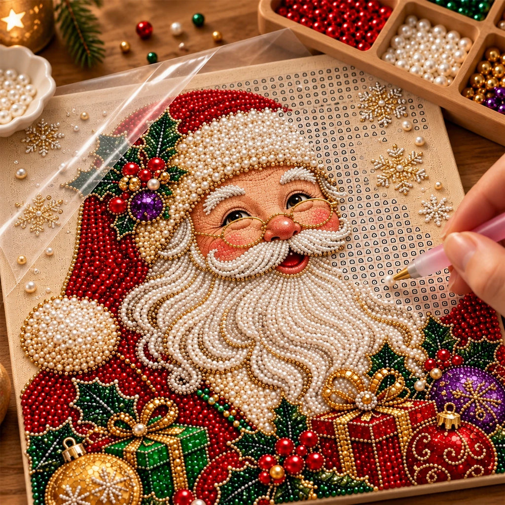 Festive Santa Gifts Pearl Diamond Painting Kit process image