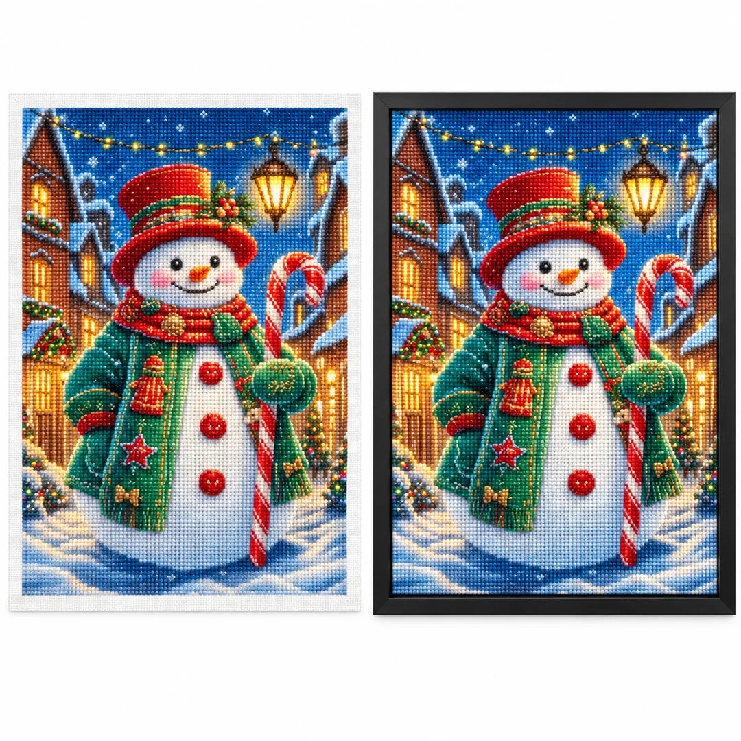Festive Snowman Lights Diamond Painting Kit frame comparison