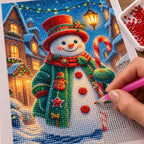 Festive Snowman Lights Diamond Painting Kit process