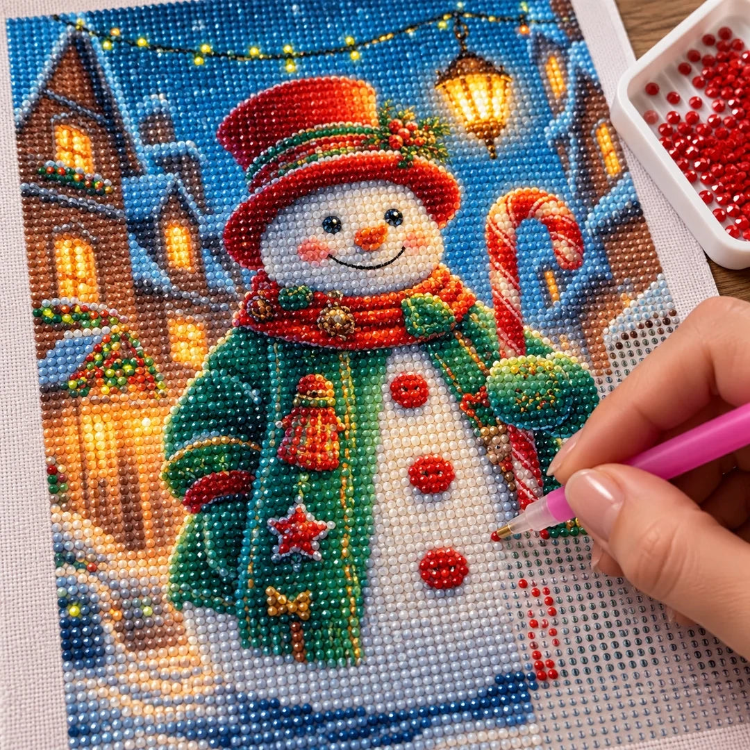 Festive Snowman Lights Diamond Painting Kit process