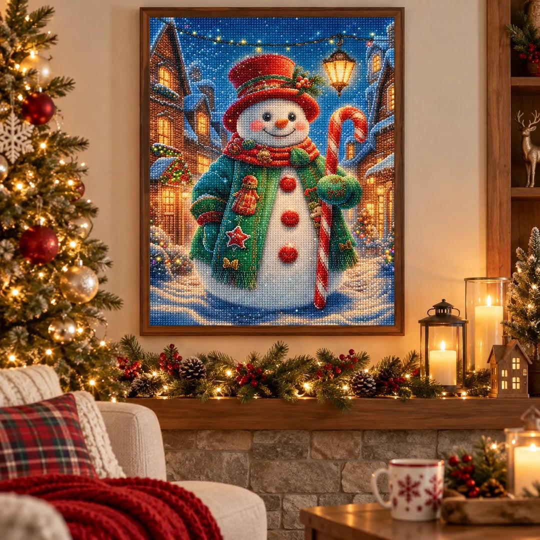 Festive Snowman Lights Diamond Painting Kit scene