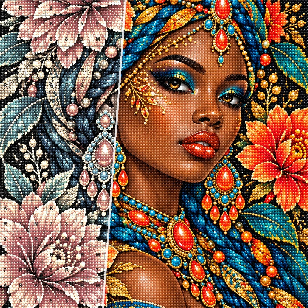 Fiery Dahlia Queen diamond drill and canvas detail