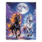 Fire and Ice Horses under the Full Moon completed artwork on a clean white background