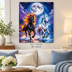 Fire and Ice Horses under the Full Moon shown in a styled room with 15.7 × 19.7 in and 40 × 50 cm dimensions