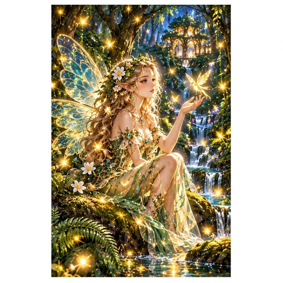 Firefly Fairy Fern Forest original artwork on white
