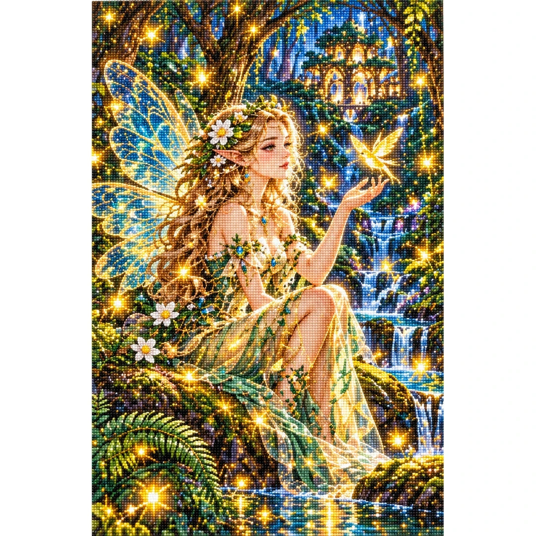 Firefly Fairy Fern Forest finished diamond painting on white
