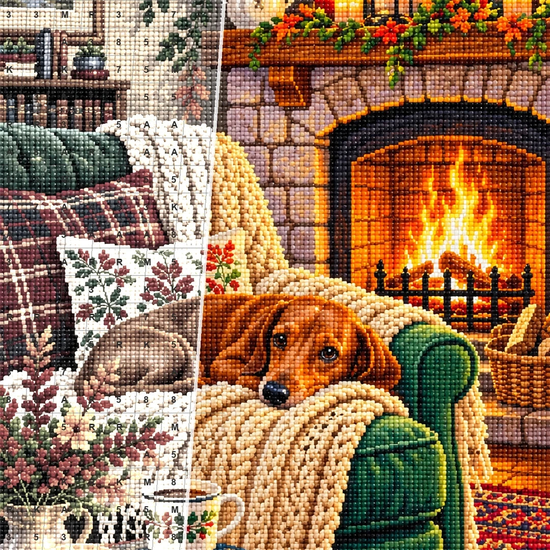 Fireplace Reading Chair Autumn — close-up canvas and resin drill detail