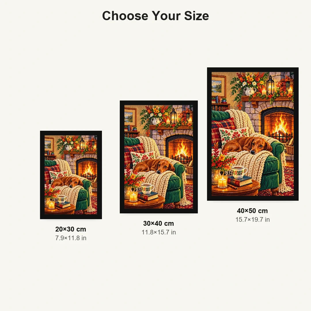 Fireplace Reading Chair Autumn — size comparison for 20 × 30, 30 × 40 and 40 × 50 cm