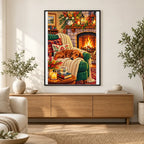 Fireplace Reading Chair Autumn — finished diamond painting displayed in a home interior