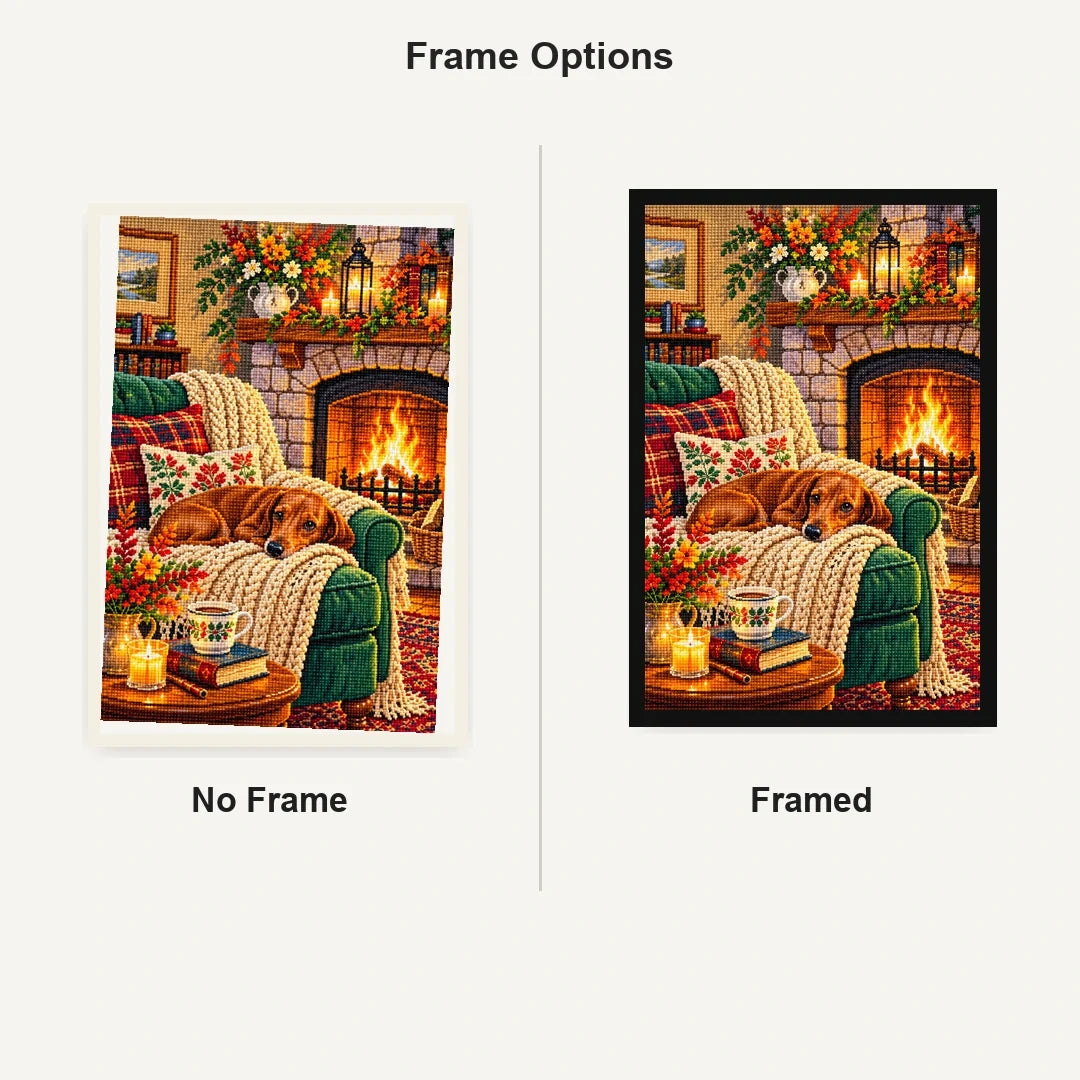 Fireplace Reading Chair Autumn — No Frame and Framed style comparison