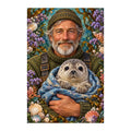Original white-background artwork of Fisherman and Seal Pup