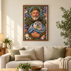 Framed Fisherman and Seal Pup diamond painting displayed in a home interior