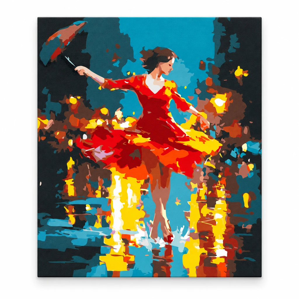 Flamenco Dancer Reflections paint by numbers artwork on a front-facing canvas against a white background
