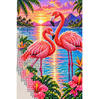 Flamingos Pink Lagoon Sunrise Diamond Painting Kit — canvas and drill material detail