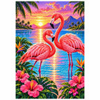 Flamingos Pink Lagoon Sunrise Diamond Painting Kit — finished diamond painting on white background
