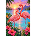Flamingos Pink Lagoon Sunrise Diamond Painting Kit — original white-background artwork