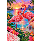 Flamingos Pink Lagoon Sunrise Diamond Painting Kit — diamond painting application process