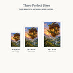 Floating acorn house diamond painting in 20 by 30, 30 by 40, and 40 by 50 cm sizes
