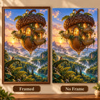 Framed and no-frame options for the floating acorn house diamond painting