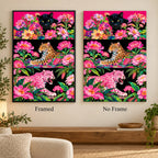Framed and no-frame comparison for Floral Big Cats Triptych Diamond Painting Kit.