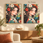 Framed and no-frame comparison for Floral Crown and Parrots Diamond Painting Kit.