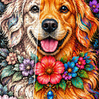 Floral Golden Retriever Diamond Painting Kit — Diamond and canvas detail