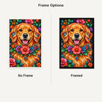 Floral Golden Retriever Diamond Painting Kit — No Frame and Framed comparison