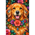 Floral Golden Retriever Diamond Painting Kit — original white-background artwork