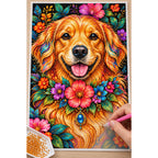 Floral Golden Retriever Diamond Painting Kit — Diamond painting process