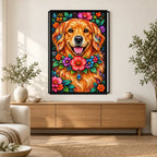 Floral Golden Retriever Diamond Painting Kit — Home decor scene