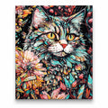 Floral Mosaic Cat paint by numbers artwork on a front-facing canvas against a white background