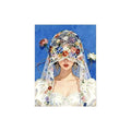 White-background original artwork of a front-facing bride behind a flower-covered lace veil