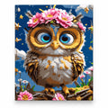 Flower Crown Owl paint by numbers artwork on a front-facing canvas against a white background