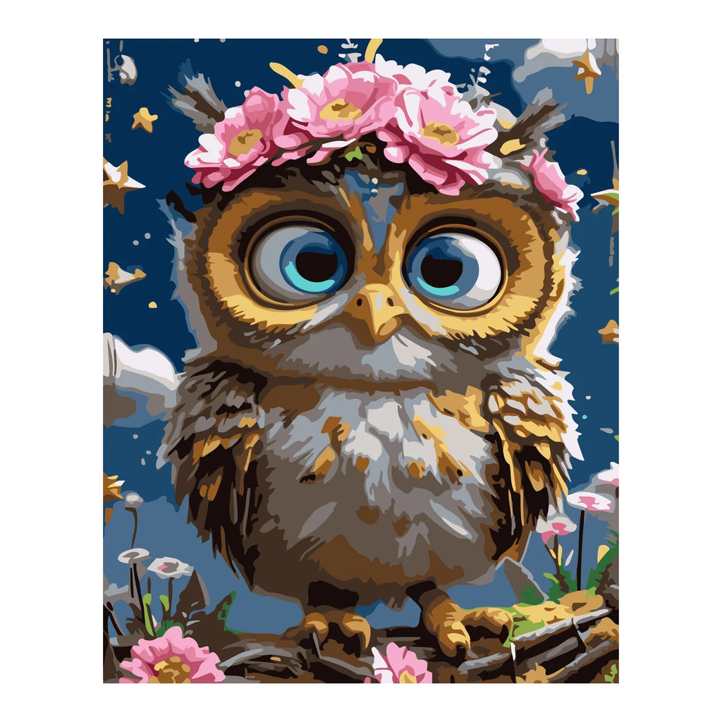 Flower Crown Owl completed artwork on a clean white background