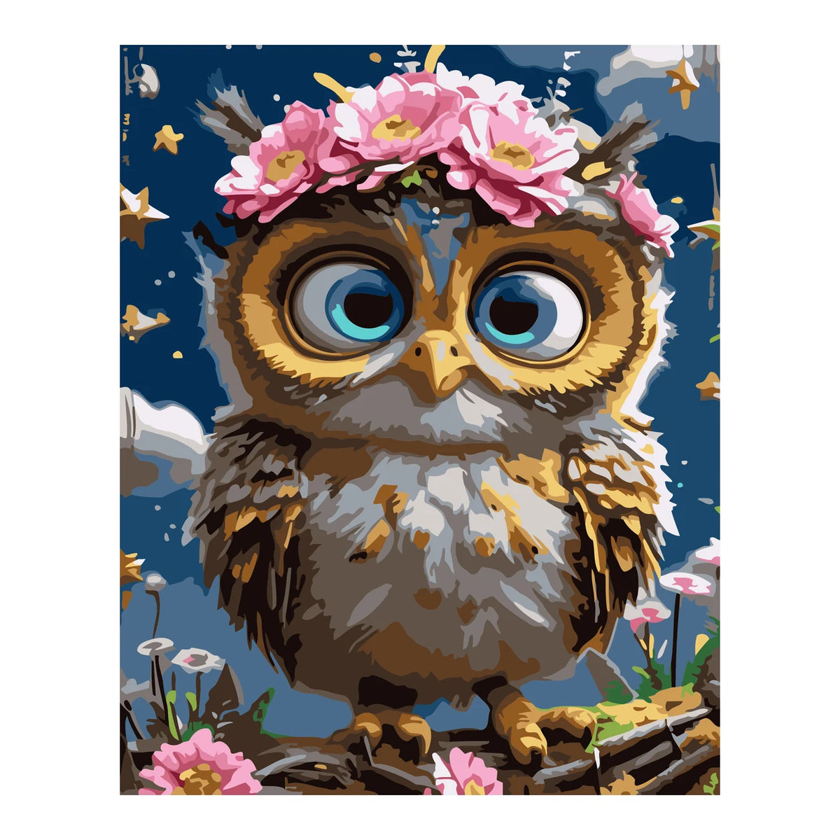 Flower Crown Owl completed artwork on a clean white background