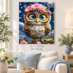 Flower Crown Owl shown in a styled room with 15.7 × 19.7 in and 40 × 50 cm dimensions