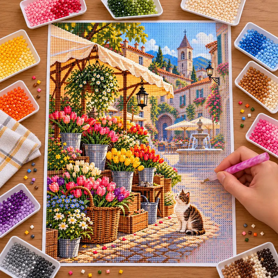 Hands placing drills on the cat and tulip market design