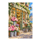 Flower Shop Bicycle — finished diamond painting on a white background