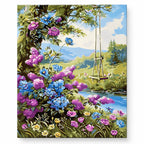 Flower Swing by Mountain Lake paint by numbers artwork on a front-facing canvas against a white background