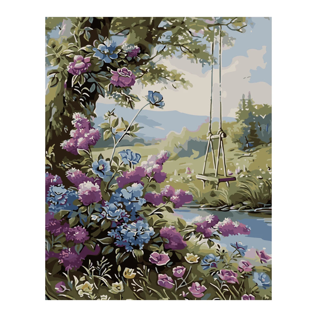 Flower Swing by Mountain Lake completed artwork on a clean white background