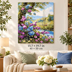 Flower Swing by Mountain Lake shown in a styled room with 15.7 × 19.7 in and 40 × 50 cm dimensions