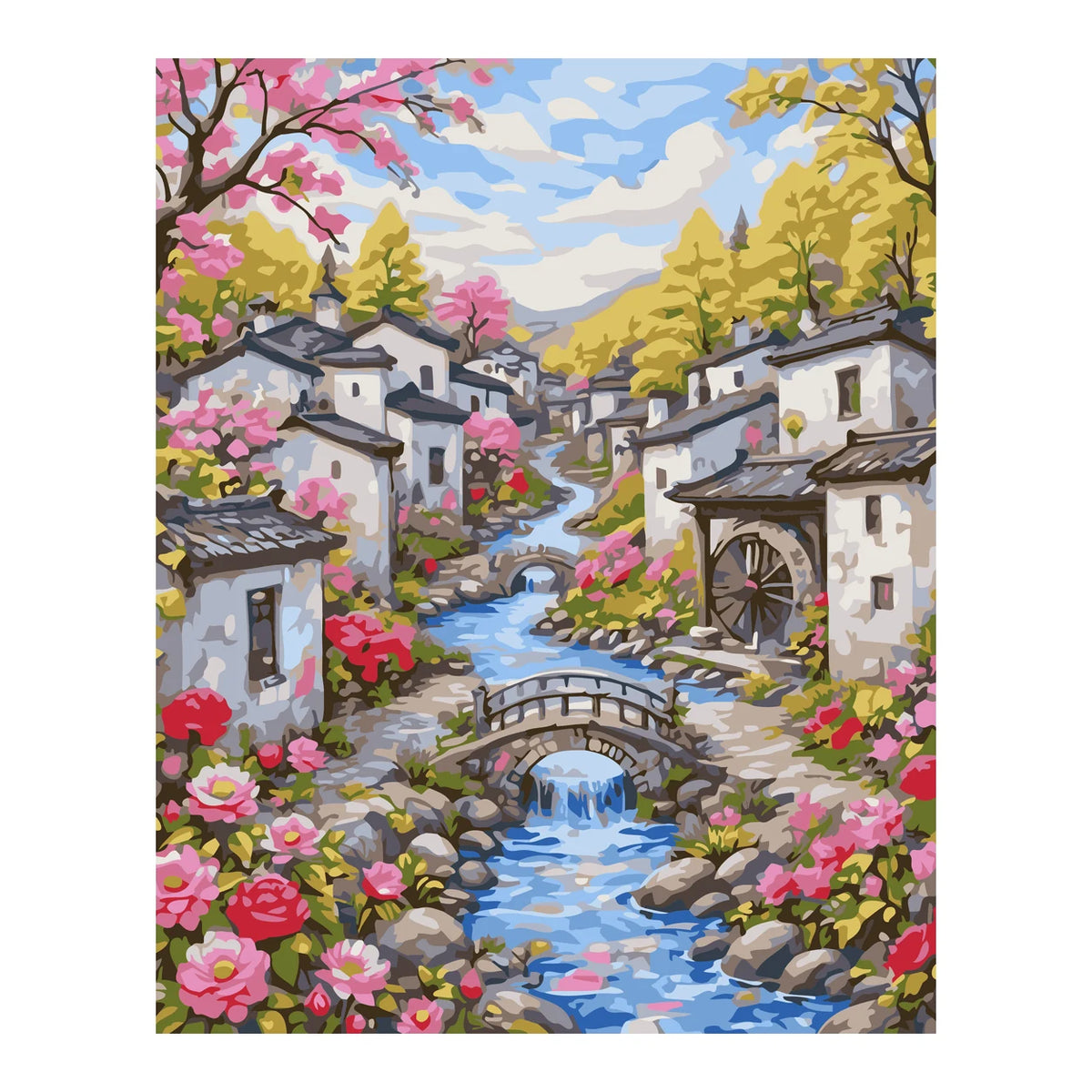 Flowered Canal Village completed artwork on a clean white background