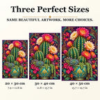 Flowering Cactus Rose Quartz diamond painting in 20 by 30, 30 by 40, and 40 by 50 centimeter sizes